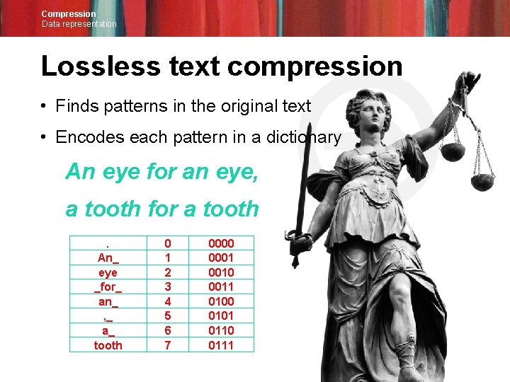 Compression Data representation Lossless text compression • Finds patterns in the original text •