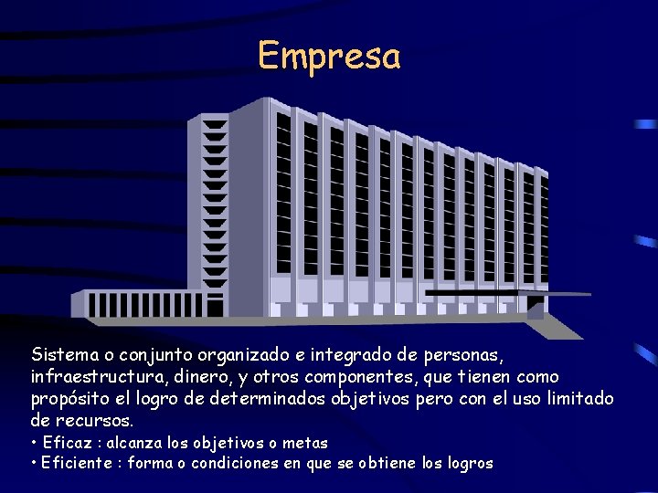 Empresa Sistema o conjunto organizado e integrado de personas, infraestructura, dinero, y otros componentes,