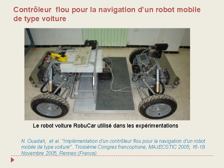 Contrôleur flou pour la navigation d’un robot mobile de type voiture Le robot voiture