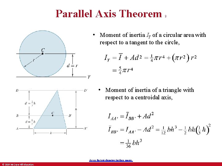 Parallel Axis Theorem 2 • Moment of inertia IT of a circular area with