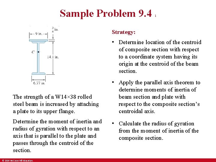 Sample Problem 9. 4 1 Strategy: • Determine location of the centroid of composite