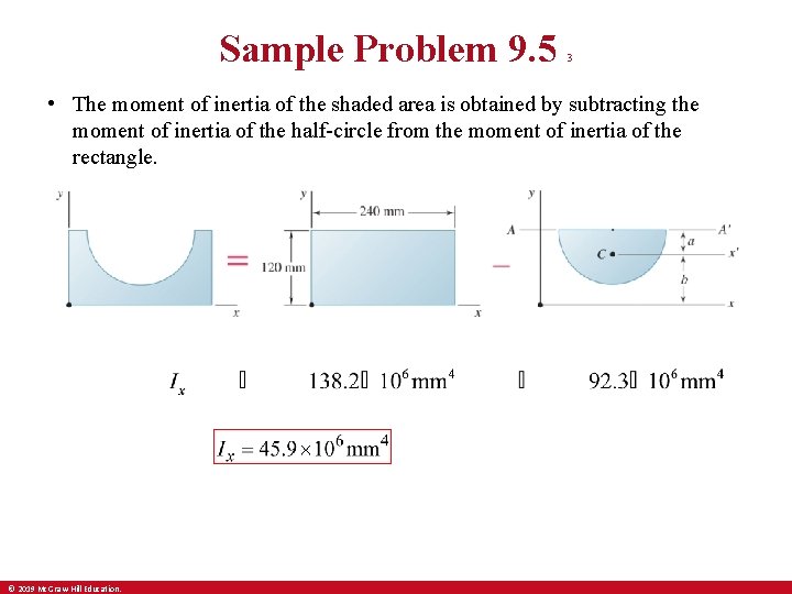 Sample Problem 9. 5 3 • The moment of inertia of the shaded area