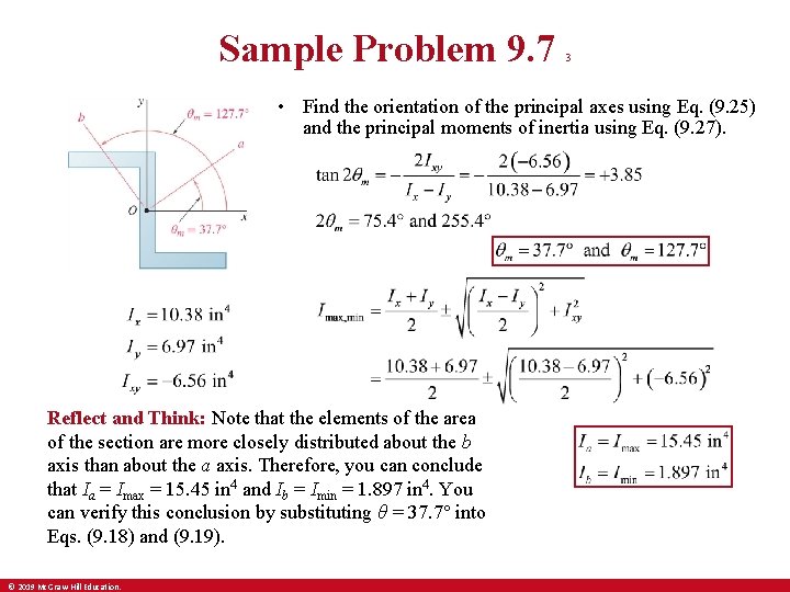 Sample Problem 9. 7 3 • Find the orientation of the principal axes using