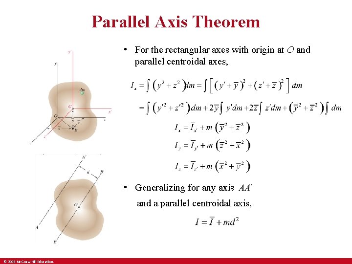 Parallel Axis Theorem • For the rectangular axes with origin at O and parallel