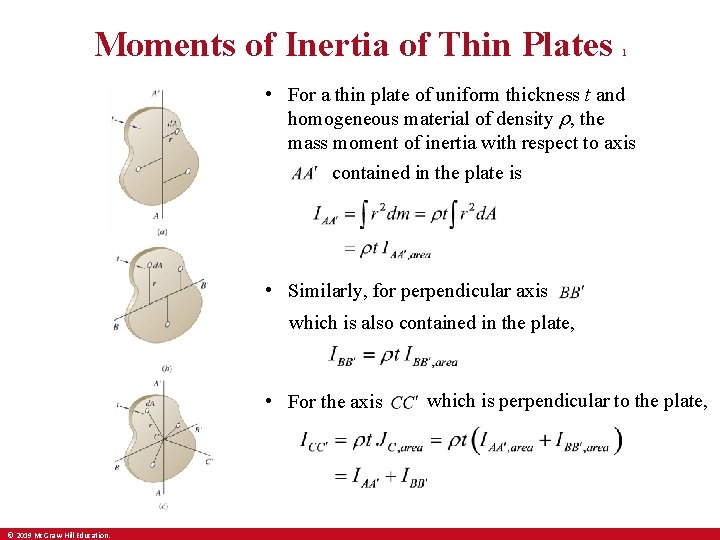 Moments of Inertia of Thin Plates 1 • For a thin plate of uniform