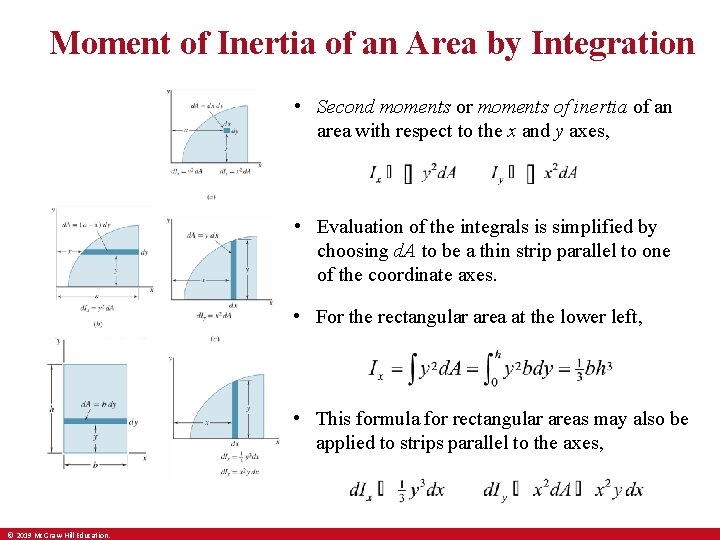 Moment of Inertia of an Area by Integration • Second moments or moments of