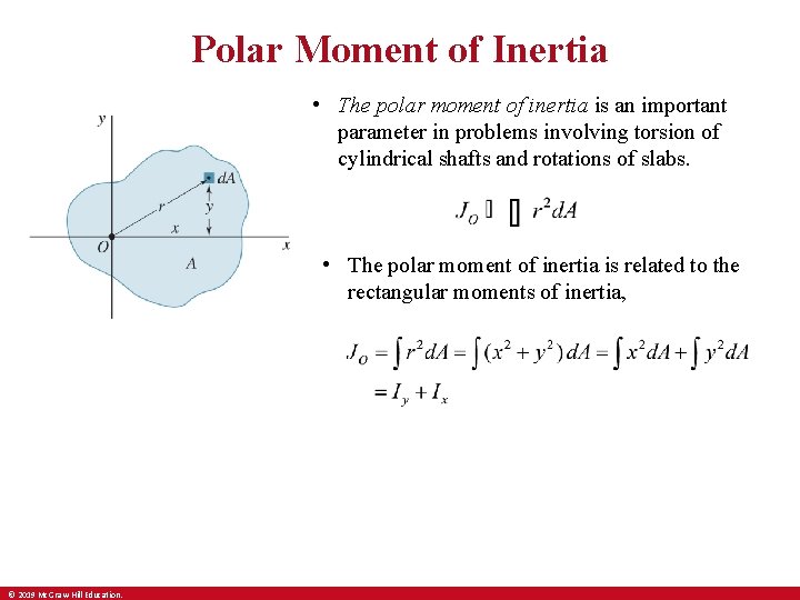 Polar Moment of Inertia • The polar moment of inertia is an important parameter