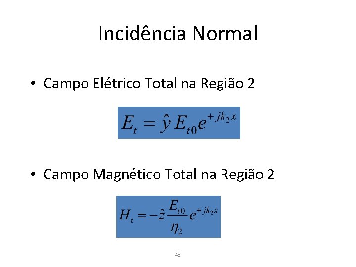 Incidência Normal • Campo Elétrico Total na Região 2 • Campo Magnético Total na