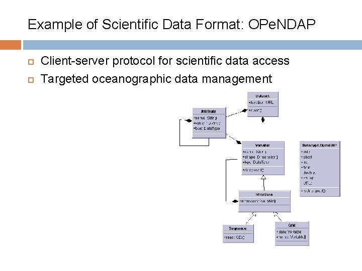 Example of Scientific Data Format: OPe. NDAP Client-server protocol for scientific data access Targeted