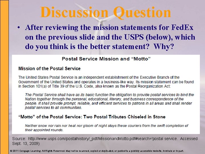 Discussion Question • After reviewing the mission statements for Fed. Ex on the previous