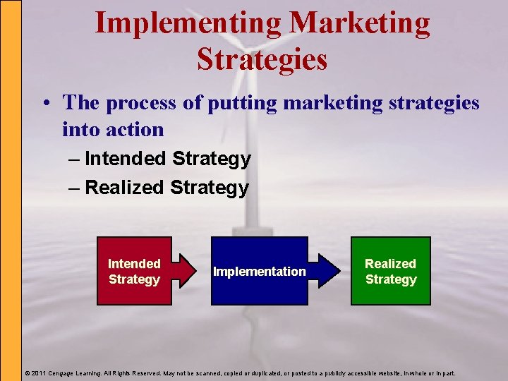 Implementing Marketing Strategies • The process of putting marketing strategies into action – Intended