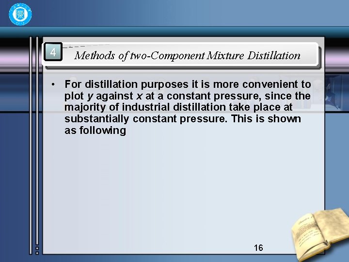 4 Methods of two-Component Mixture Distillation • For distillation purposes it is more convenient