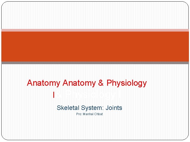 Anatomy & Physiology I Skeletal System: Joints Pro: Manhal Chbat 