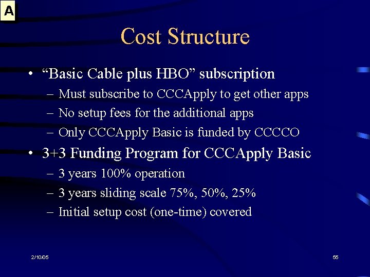 A Cost Structure • “Basic Cable plus HBO” subscription – Must subscribe to CCCApply
