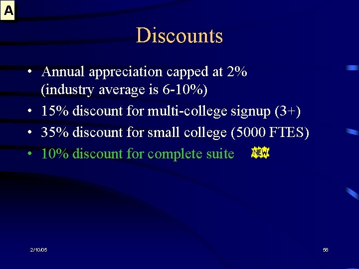 A Discounts • Annual appreciation capped at 2% (industry average is 6 -10%) •