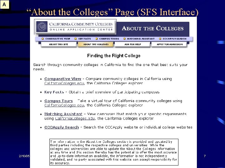 A “About the Colleges” Page (SFS Interface) 2/10/05 7 