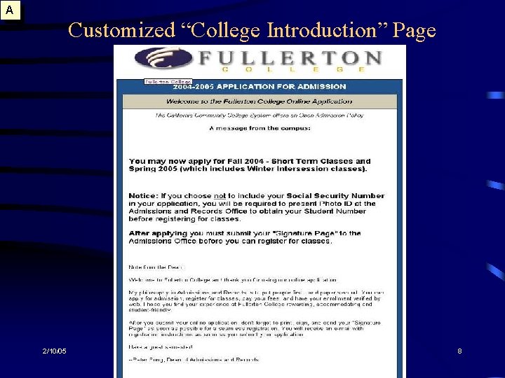 A Customized “College Introduction” Page 2/10/05 8 