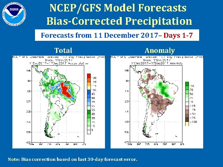 NCEP/GFS Model Forecasts Bias-Corrected Precipitation Forecasts from 11 December 2017– Days 1 -7 Total