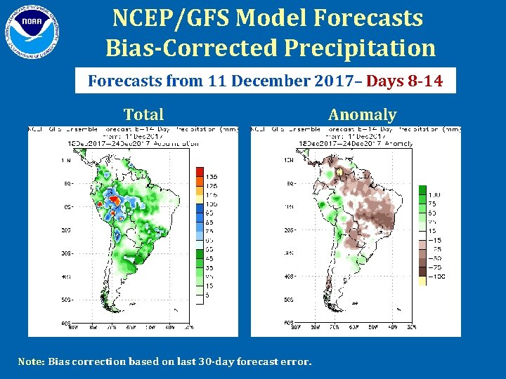 NCEP/GFS Model Forecasts Bias-Corrected Precipitation Forecasts from 11 December 2017– Days 8 -14 Total