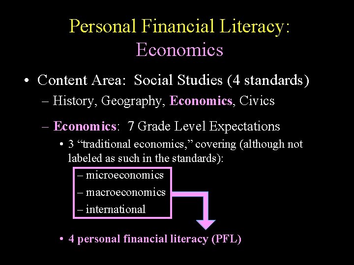 Personal Financial Literacy: Economics • Content Area: Social Studies (4 standards) – History, Geography,