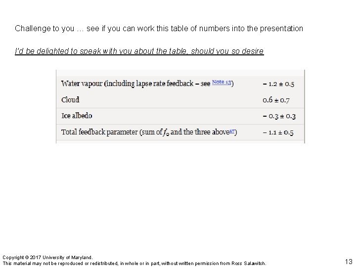 Challenge to you … see if you can work this table of numbers into