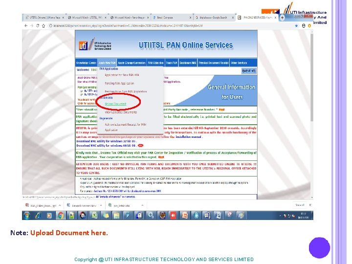 Note: Upload Document here. Copyright @ UTI INFRASTRUCTURE TECHNOLOGY AND SERVICES LIMITED 