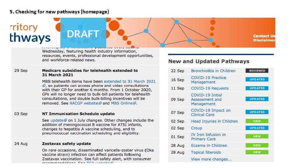 5. Checking for new pathways (homepage) 5. Checking for new pathways (homepage)