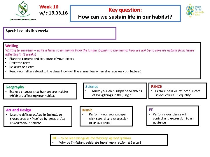 Week 10 w/c 19. 03. 18 Colvestone Primary School Key question: How can we