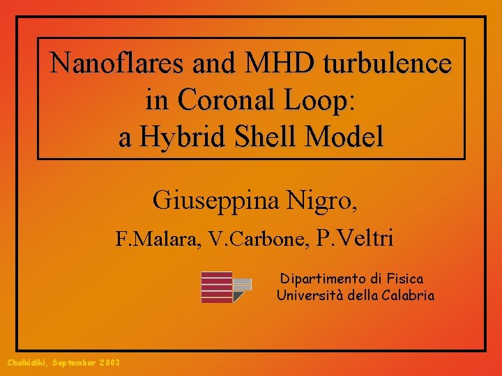 Nanoflares and MHD turbulence in Coronal Loop: a Hybrid Shell Model Giuseppina Nigro, F.