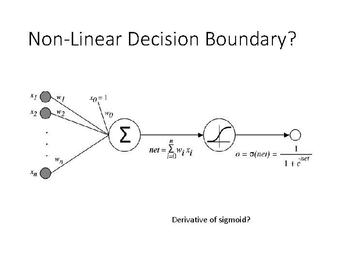 Non-Linear Decision Boundary? Derivative of sigmoid? 