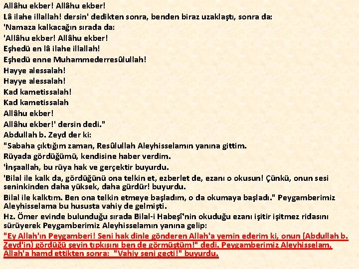 Allâhu ekber! Lâ ilahe illallah! dersin' dedikten sonra, benden biraz uzaklaştı, sonra da: 'Namaza