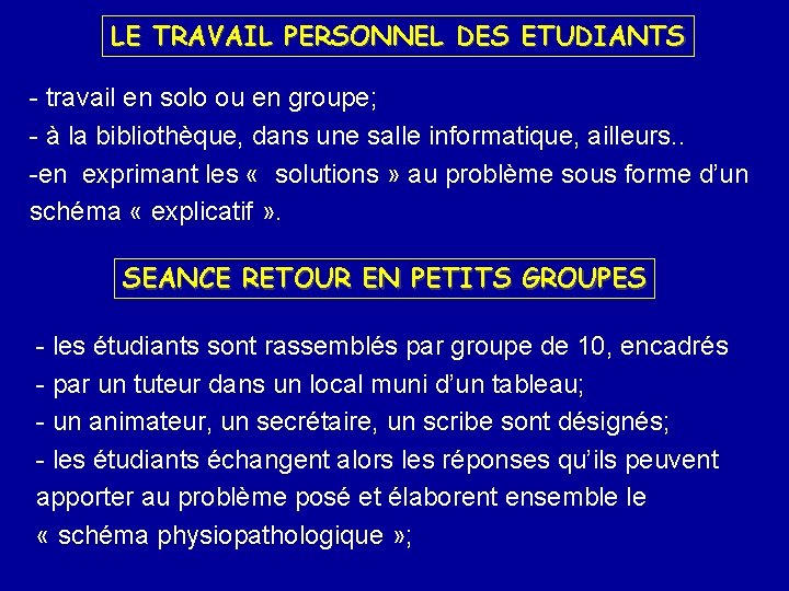 LE TRAVAIL PERSONNEL DES ETUDIANTS - travail en solo ou en groupe; - à