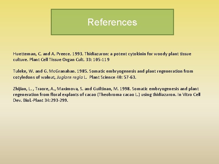 References Huetteman, C. and A. Preece. 1993. Thidiazuron: a potent cytokinin for woody plant