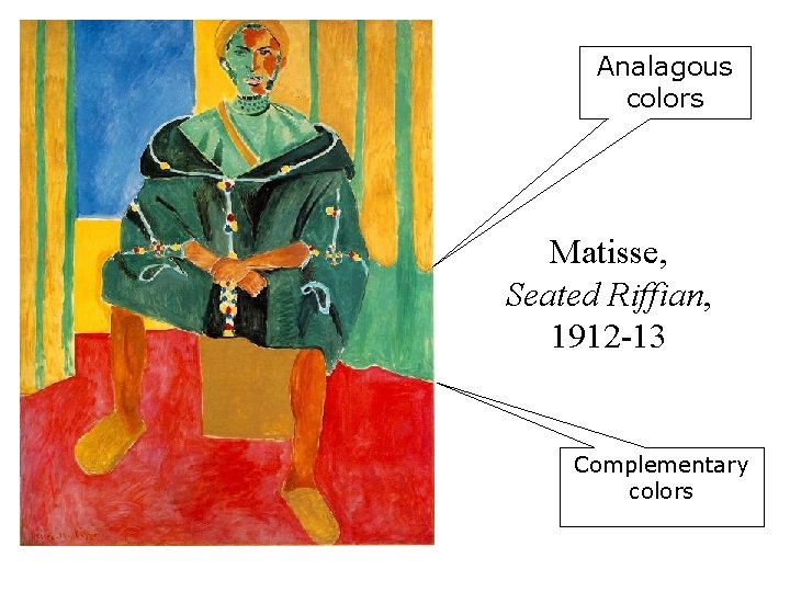 Analagous colors Matisse, Seated Riffian, 1912 -13 Complementary colors 