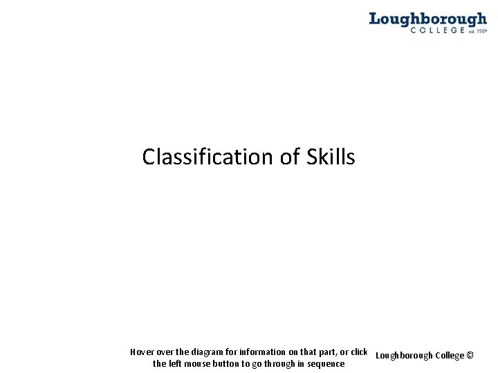 Classification of Skills Hover the diagram for information on that part, or click Loughborough