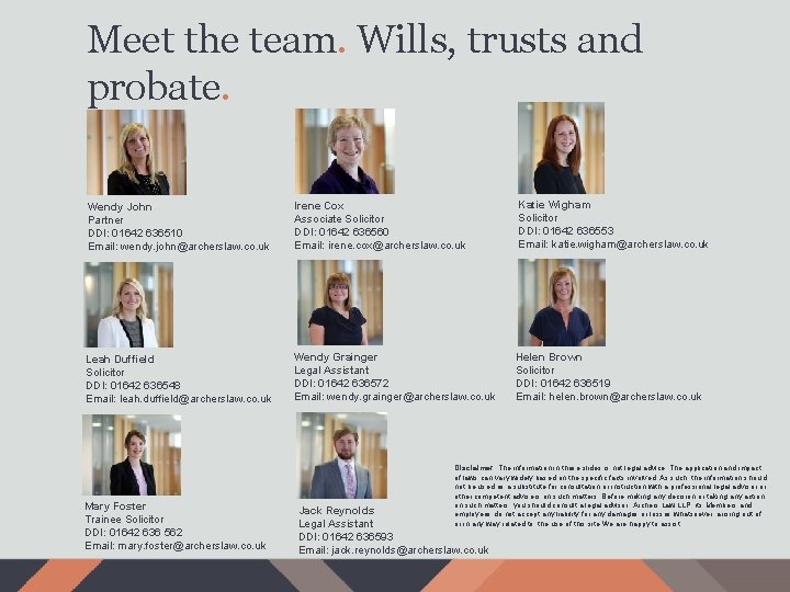 Meet the team. Wills, trusts and probate. Wendy John Partner DDI: 01642 636510 Email: