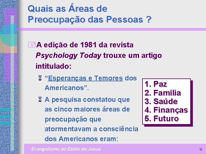 Quais as Áreas de Preocupação das Pessoas ? +A edição de 1981 da revista