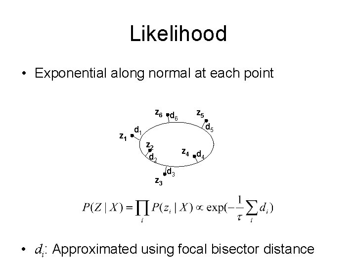 Likelihood • Exponential along normal at each point z 6 d 6 z 1 Likelihood • Exponential along normal at each point z 6 d 6 z 1