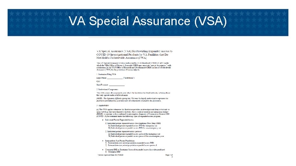 VA Special Assurance (VSA) 