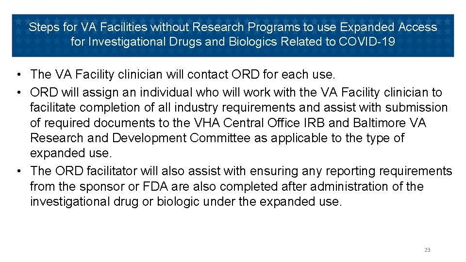 Steps for VA Facilities without Research Programs to use Expanded Access for Investigational Drugs