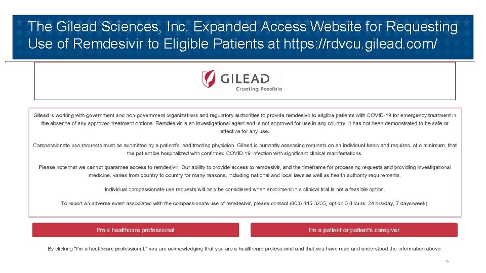The Gilead Sciences, Inc. Expanded Access Website for Requesting Use of Remdesivir to Eligible
