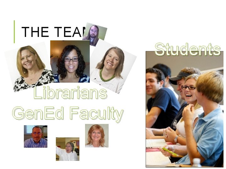 THE TEAM Students Librarians Gen. Ed Faculty 