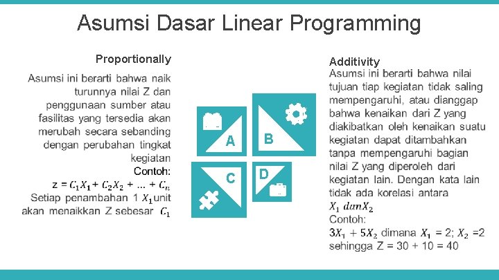 Asumsi Dasar Linear Programming Proportionally Additivity A C B D 