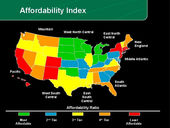 Affordability Index Mountain West North Central East North Central New England Middle Atlantic Pacific