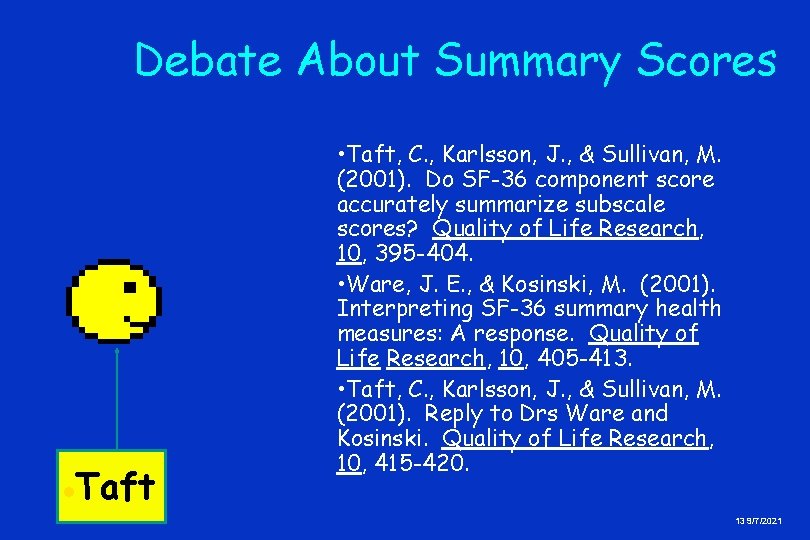 Debate About Summary Scores ·Taft • Taft, C. , Karlsson, J. , & Sullivan,