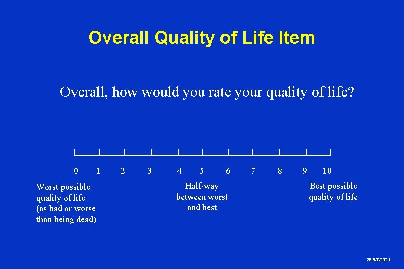 Overall Quality of Life Item Overall, how would you rate your quality of life?