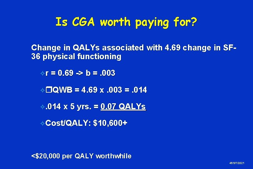 Is CGA worth paying for? Change in QALYs associated with 4. 69 change in