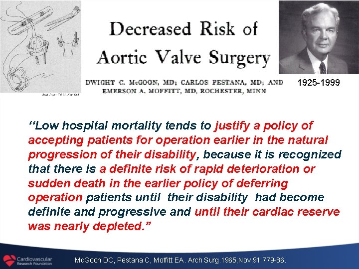 1925 -1999 ‘‘Low hospital mortality tends to justify a policy of accepting patients for