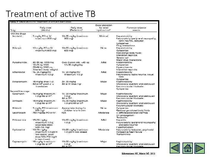 Treatment of active TB Subramanian AK, Morris MI. 2013 