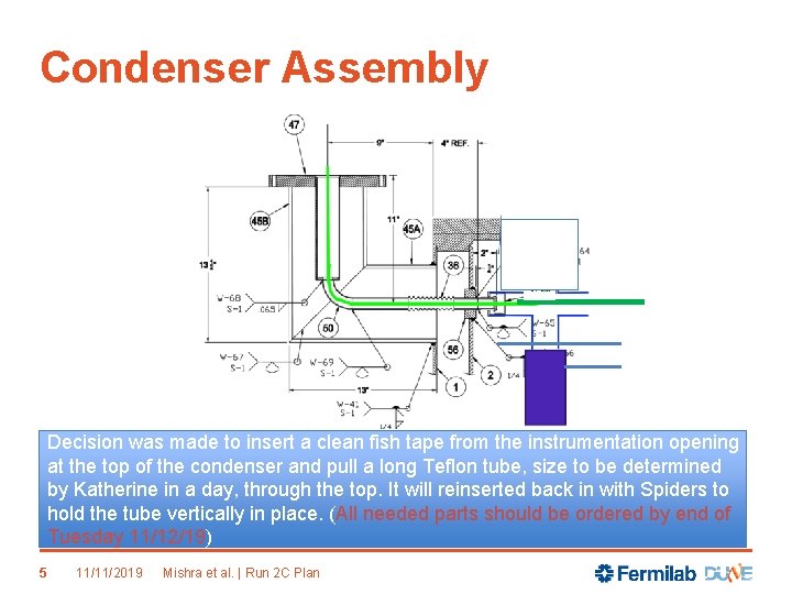 Condenser Assembly Decision was made to insert a clean fish tape from the instrumentation